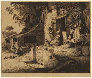 Die Frau beim Spinnen von Adriaen van Ostade