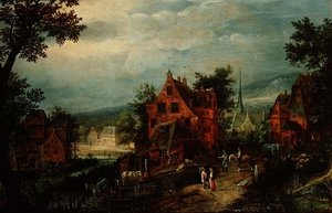 Dorflandschaft mit Bauern