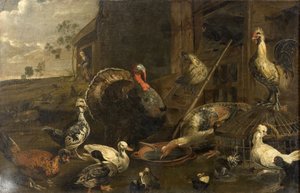 Hühner, Enten und ein Truthahn von Adriaen van Utrecht
