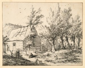 Bauernhof hinter einer Reihe von Kopfweiden von Adriaen van de Velde