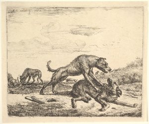 Kämpfende Hunde, aus Verschiedene Tiere von Adriaen van de Velde