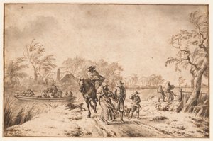 Herbstlandschaft mit Reisenden und Fähre von Adriaen van de Velde