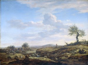 Hügelige Landschaft mit einer Hochstraße von Adriaen van de Velde