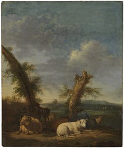 Landschaft mit Schafen und einem schlafenden Schäfer von Adriaen van de Velde