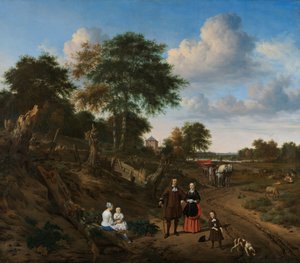 Porträt eines Paares mit zwei Kindern und einer Amme in einer Landschaft von Adriaen van de Velde