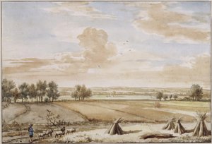 Sommerliche Flachlandschaft mit reifen Kornfeldern von Adriaen van de Velde