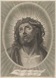 Kopf Christi mit Dornenkrone nach oben blickend, in einem ovalen Rahmen, nach Reni, ca. 1653-67