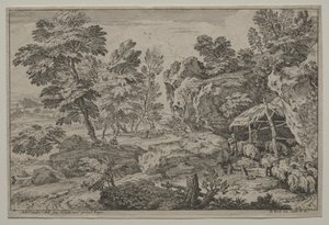 Landschaft mit Hirten und zwei Herden