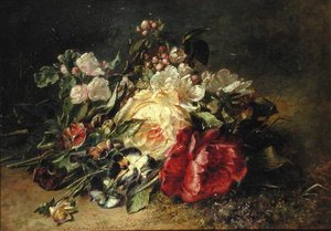 Stillleben mit Rosen und Stiefmütterchen von Adriana Joanna Haanen