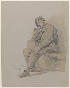 Figurenstudie eines sitzenden Mannes mit Mütze von Adrianus Eversen