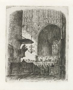 Kircheninterieur mit Gottesdienst von Adrianus Wilhelmus Nieuwenhuyzen