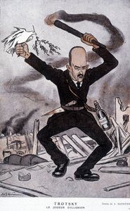 Leo Trotzki (1879-1940), der Illusionsspieler - Karikatur von Barrère, in „Fantasio“ vom 15.03.1918