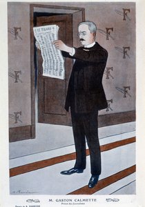 Porträt von Gaston Calmette, Direktor des Figaro, von Barrère, „Fantasio“ von Adrien Barrere