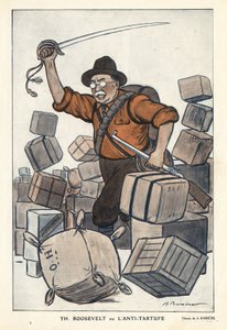 Porträt von Theodore Roosevelt (1858-1919) oder der Anti-Tartuffe in „Fantasio“ vom 01.02.1913 - Illustration von Adrien Barrère (1877-1931) von Adrien Barrere