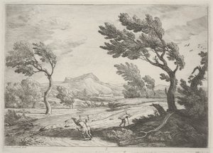 Landschaft mit Reisenden bei starkem Wind, ca. 1753 von Adrien Manglard