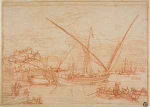 Ansicht eines Hafens: Schiffe im Hafen von Adrien Manglard
