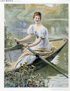 Frau, die ein Boot auf der Seine macht - ill. von Adrien Moreau, ca. 1900 von Adrien Moreau