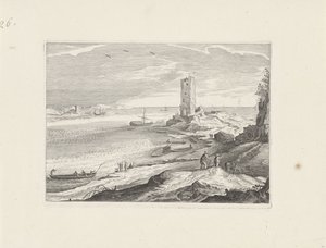 Meeresansicht mit der Ruine eines Turms