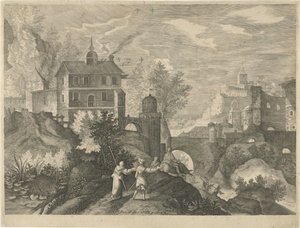 Landschaft mit Steinbrücke von Egidius  Sadeler (II)