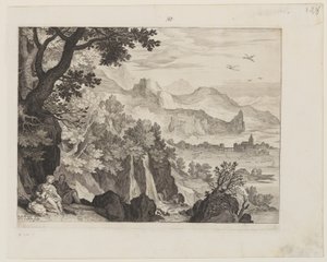 Gebirgslandschaft mit der Rast auf der Flucht nach Ägypten von Aegidius Sadeler II