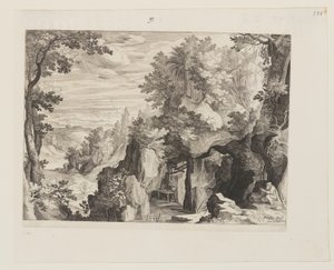 Gebirgige Landschaft mit einem Einsiedler von Aegidius Sadeler II