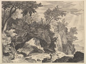 Felsige Landschaft mit der Stigmatisation des Heiligen Franziskus von Aegidius Sadeler II