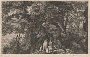Alte Bäume an einer Bergwassermühle von Aegidius Sadeler II after Pieter Stevens
