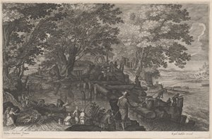 Fischer bei einer Inselmühle von Aegidius Sadeler II after Pieter Stevens