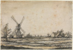 Landschaft mit einer Windmühle in der Nähe eines Bauernhofs, 1642-1644 von Aelbert Cuyp