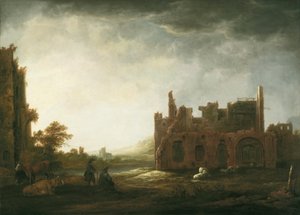 Landschaft mit den Ruinen der Abtei Rijnsburg von Aelbert Cuyp