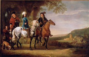 Die niederländischen Adligen reiten zu Pferd. Gemälde von Albert Cuyp (1620-1691) von Aelbert Cuyp
