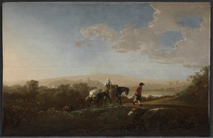 Reisende in hügeliger Landschaft, um 1650