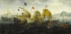 Schlacht von Cádiz: Niederländische und englische Schiffe greifen die spanische Armada an