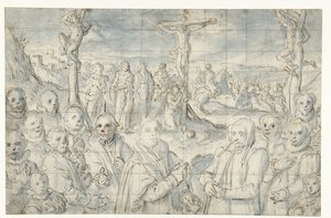 Kreuzigung mit einem Stifter und seiner Familie von Aert Pietersz.