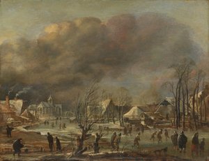 Winterlandschaft mit Kirche und Bauernhäusern von Aert van der Neer (manner of)