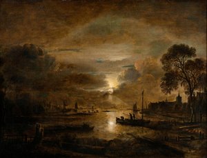 Mondlicht an einem niederländischen Fluss, ca. 1650
