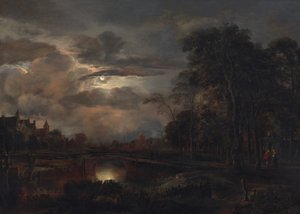 Mondscheinlandschaft mit Brücke