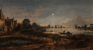 Flussansicht bei Mondschein