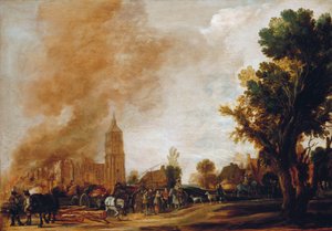 Soldaten verlassen ein brennendes Dorf, 1637 von Aert van der Neer