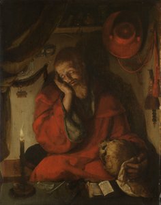 Der heilige Hieronymus in seinem Studierzimmer bei Kerzenlicht von Aertgen Claesz van Leyden (attributed to)