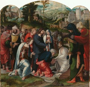 Die Auferweckung des Lazarus (Mittelteil eines Triptychons) von Aertgen Claesz van Leyden (attributed to)