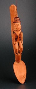 Figur eines europäischen Mannes, sitzend auf dem Schaft eines Löffels, Südostafrika, spätes 19. Jahrhundert von African