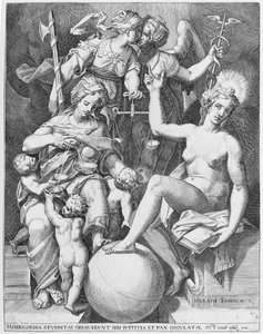 Allegorie des Psalms von David, Misericordia füttert vier Kinder