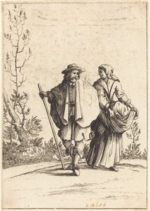 Bettlerpaar mit Landschaft im Hintergrund von After Jacques Callot