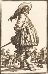 Edelmann mit Pelzbesetztem Mantel, der seine Hände hinter dem Rücken hält von After Jacques Callot