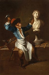 Ein Affe als Bildhauer 18. Jh. von after Jean Antoine Watteau
