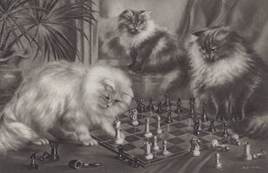 Gruppe von Katzen, die mit Schachfiguren spielen von Agnes Augusta Talboys