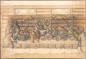Früher Entwurf zu Valdemar Sejr und dem Festmahl auf Lyø von Agnes Slott Møller
