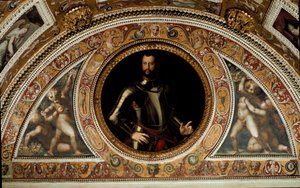 Porträt von Cosimo I. di Medici, Großherzog der Toskana und Vater von Francesco I. (Gemälde auf Schiefer) von Agnolo (after) Bronzino