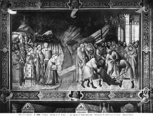 Königin von Saba verehrt das Kreuz und Salomo begräbt einen der Balken des Kreuzes von Agnolo Gaddi